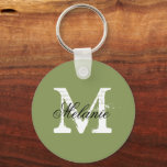 Porte-clés Porte - clé monogramme personnalisé vert mousse<br><div class="desc">Porte - clé monogramme personnalisé moss vert nom personnalisé personnalisé. Lettre initiale vintage avec élégante typographie de script. La fête mignonne privilégie l'idée cadeau porte - clé. Faites votre propre cadeau monogrammed pour mariage élégant, douche nuptiale, bachelorette, week-end de fille, fiançailles, anniversaire etc. Amusant pour être mariée, demoiselle d'honneur, fille...</div>