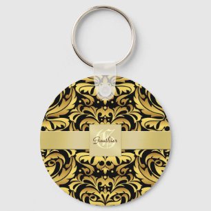 Porte-clés Porte - clé noir vintage de monogramme d'or de