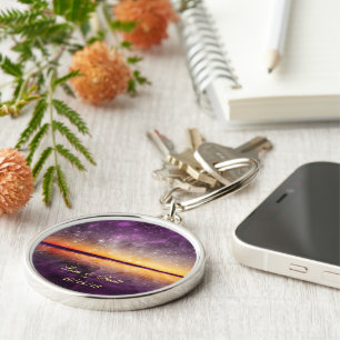 Porte-clés Porte - clé personnalisable Violet Sunset and Star