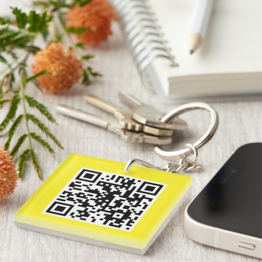 Porte-clés Porte - clé personnalisé CODE QR jaune (Devant Droit)