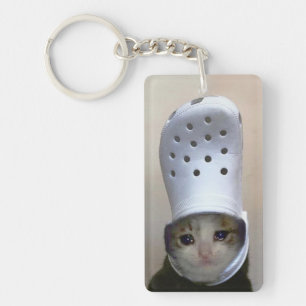 Porte-clés Porte - clé pleurant Chat Croc Casquette mème