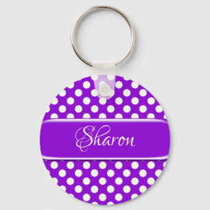 Porte-clés Porte - clé Polka blanc violet personnalisé