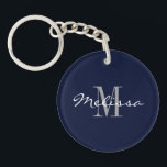 Porte-clés Porte - clé Premier monogramme Nom Navy Blue<br><div class="desc">Créez votre propre élément personnalisé avec le texte Initial, Monogramme et Nom. Choisissez votre propre couleur arrière - plan si nécessaire. Éléments correspondants disponibles.</div>