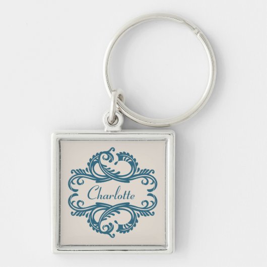 Porte-clés Porte - clé Premium Blue Chic Damask (Devant)