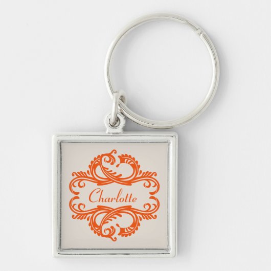 Porte-clés Porte - clé Premium Orange Chic Damask (Devant)