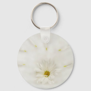 Porte-clés Porte - clé rond blanc Fleur marguerite