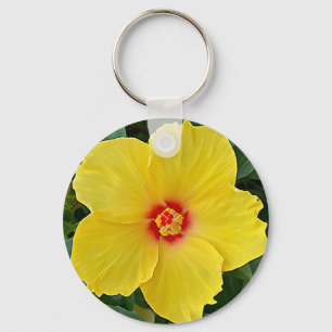 Porte-clés Porte - clé rond de l'Hibiscus jaune et rouge