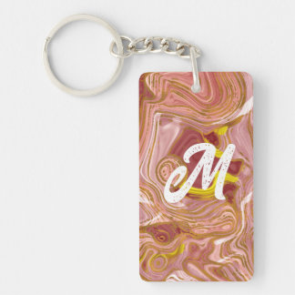 Porte-clés Porte - clé rose de monogramme en marbre rose et o