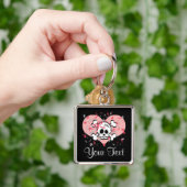 Porte-clés Porte - clé rose personnalisé de crâne d'arc (main)