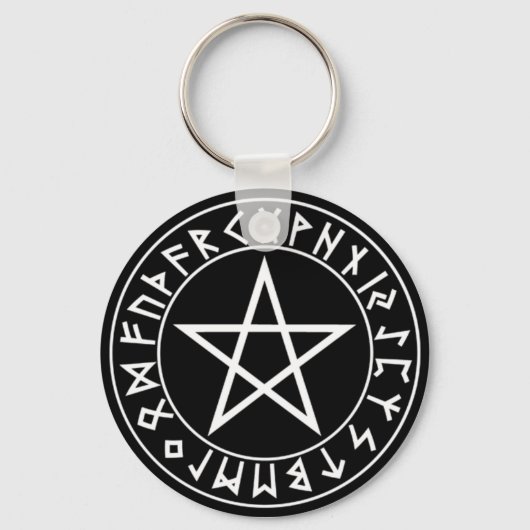 Porte-clés porte - clé Rune Pentacle sur noir (Recto)