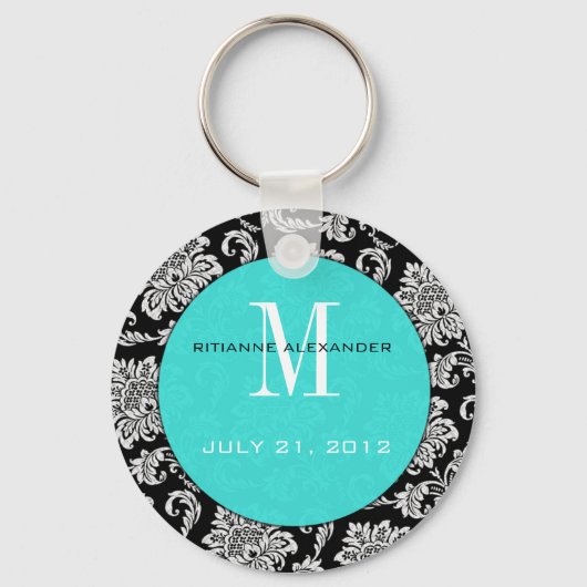 Porte-clés Porte - clé Turquoise de Mariage de monogramme Dam (Recto)
