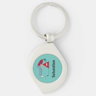 Porte-clés Porte - clé turquoise Golfer Putting