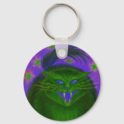 Porte-clés Porte - clé vert de chat effrayant (Recto)