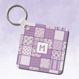 Porte-clés Porte - clé vintage Patchwork Quilt en violets ros