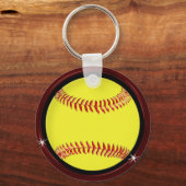 Porte-clés Porte - clés de softball de Bourgogne et Noir (Verso)