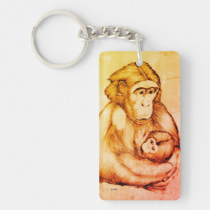 Porte-clés Porte-clés: singe avec bébé (design stylo noir)