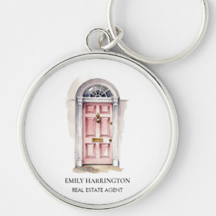 Porte-clés Porte Rose Aquarelle Logo Agent Immobilier
