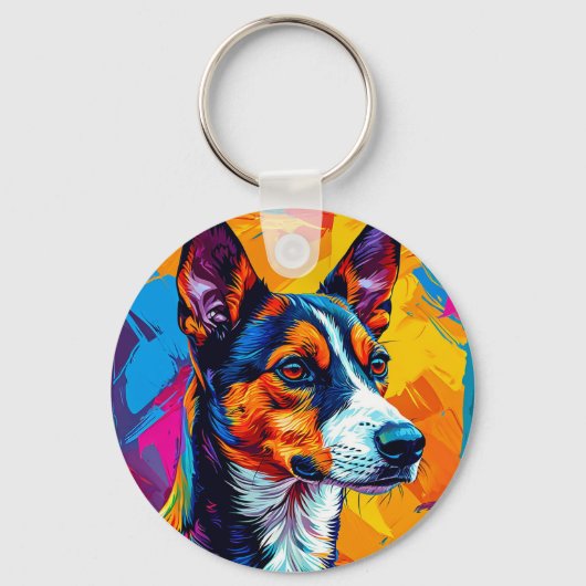 Porte-clés Portrait abstrait de chien Basenji (Recto)
