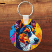 Porte-clés Portrait abstrait de chien Basenji (Verso)