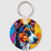 Porte-clés Portrait abstrait de chien Basenji (Verso)