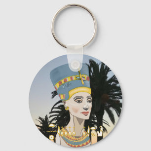 Porte-clés Portrait coloré de Néfertiti et palmiers