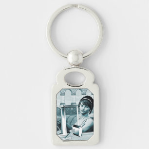 Porte-clés Portrait d'art de femme glamour bleu vintage