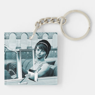 Porte-clés Portrait d'art de femme glamour bleu vintage
