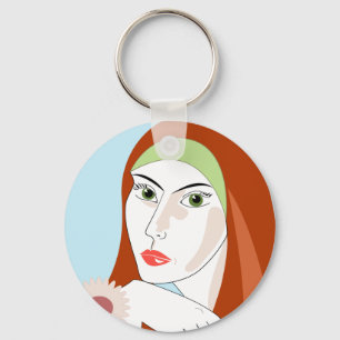 Porte-clés Portrait d'art floral rétro rousse Fashion