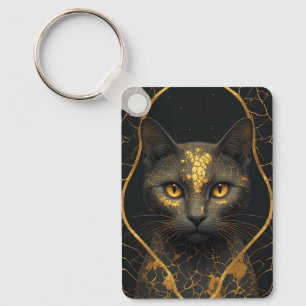 Porte-clés Portrait de chat à fracture dorée pièce maîtresse