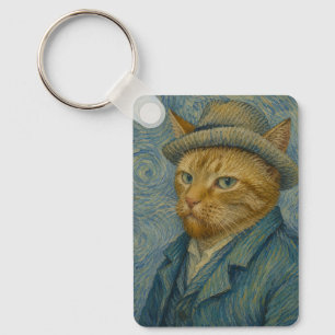 Porte-clés Portrait de chat autoportrait de Van Gogh Parodie 