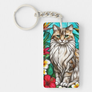 Porte-clés Portrait de chat en vitrail Chat élégant à poils l