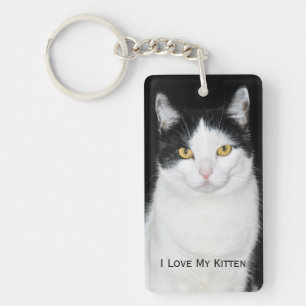 Porte-clés Portrait de chat noir et blanc