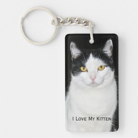 Porte-clés Portrait de chat noir et blanc (Devant)