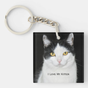 Porte-clés Portrait de chat noir et blanc