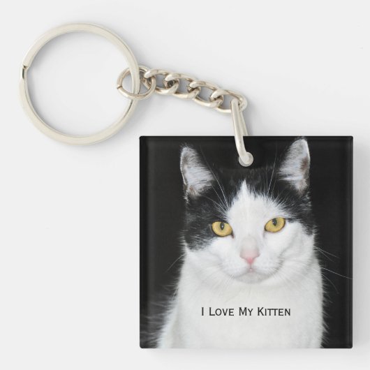 Porte-clés Portrait de chat noir et blanc (Devant)
