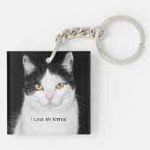 Porte-clés Portrait de chat noir et blanc (Dos)