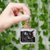 Porte-clés Portrait de chat noir mignon (main)