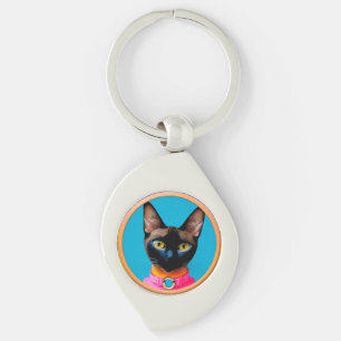 Porte-clés Portrait de chat stylisé avec des couleurs vives