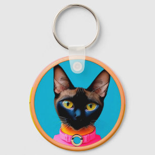 Porte-clés Portrait de chat stylisé avec des couleurs vives