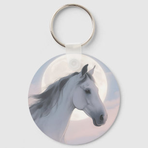 Porte-clés Portrait de cheval blanc au clair de lune