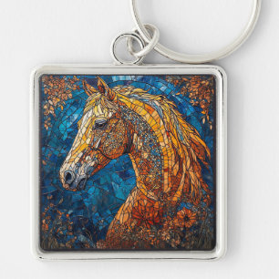Porte-clés Portrait de cheval élégant en verre coloré