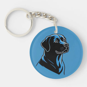 Porte-clés Portrait de chien dans un cercle bleu
