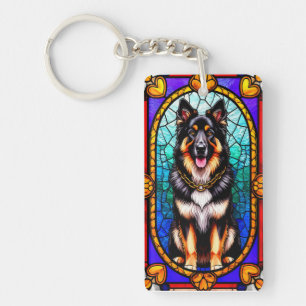 Porte-clés Portrait de chien dans une œuvre d'art en verre co