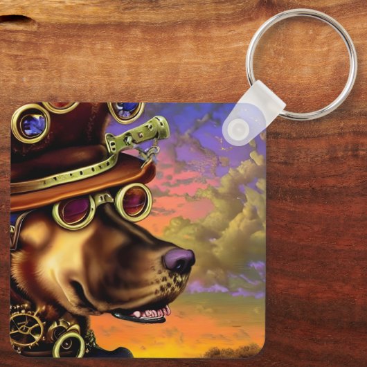 Porte-clés Portrait de chien d'Art numérique Steampunk (Verso)
