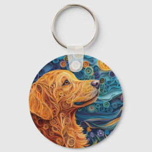 Porte-clés Portrait de chien doré retriever coloré