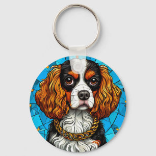 Porte-clés Portrait de chien en verre coloré