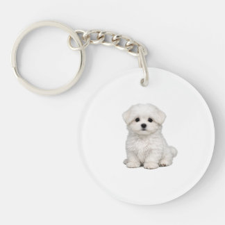 Porte-clés Portrait de chiot maltais blanc et duveteux Amoure