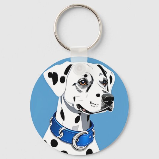Porte-clés Portrait de Dalmatien avec Collier Bleu (Recto)