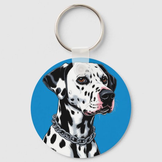 Porte-clés Portrait de Dalmatien sur fond bleu (Recto)