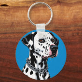 Porte-clés Portrait de Dalmatien sur fond bleu (Verso)